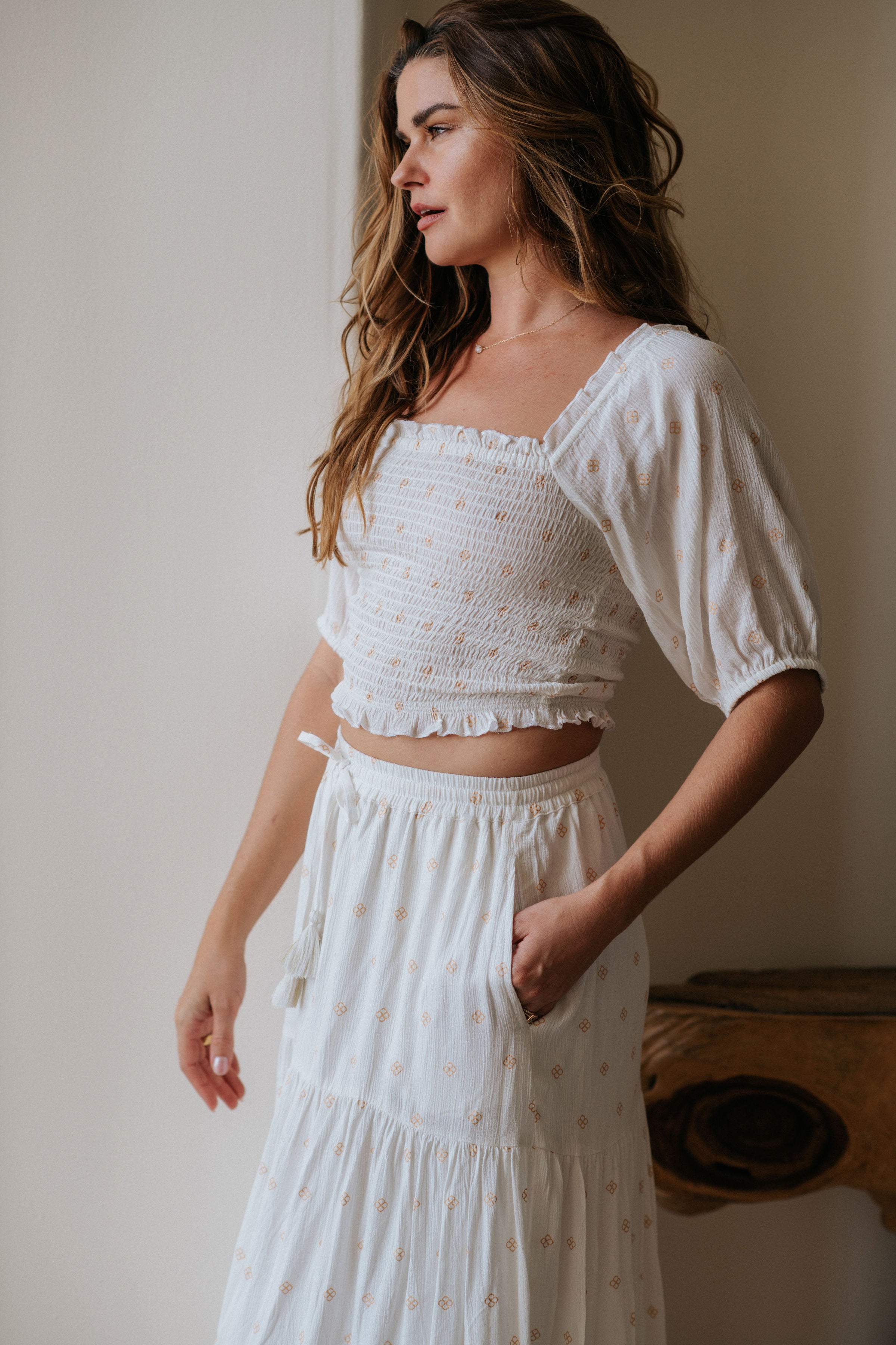 Miami Shine Skirt Set in White Gold