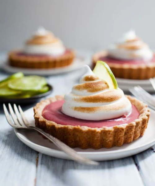 Gluten Free Hibiscus Strawberry Curd Tarts with Toasted Meringue