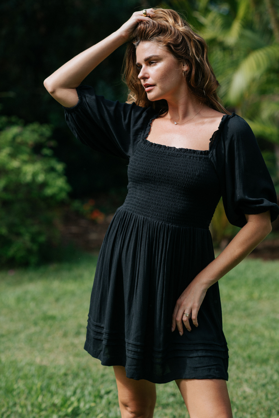 Miami Smocked Mini Dress in black