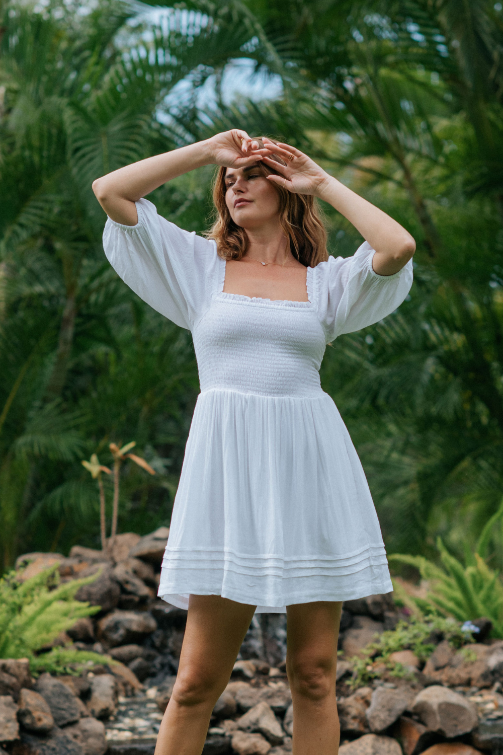 Miami Smocked Mini Dress in white