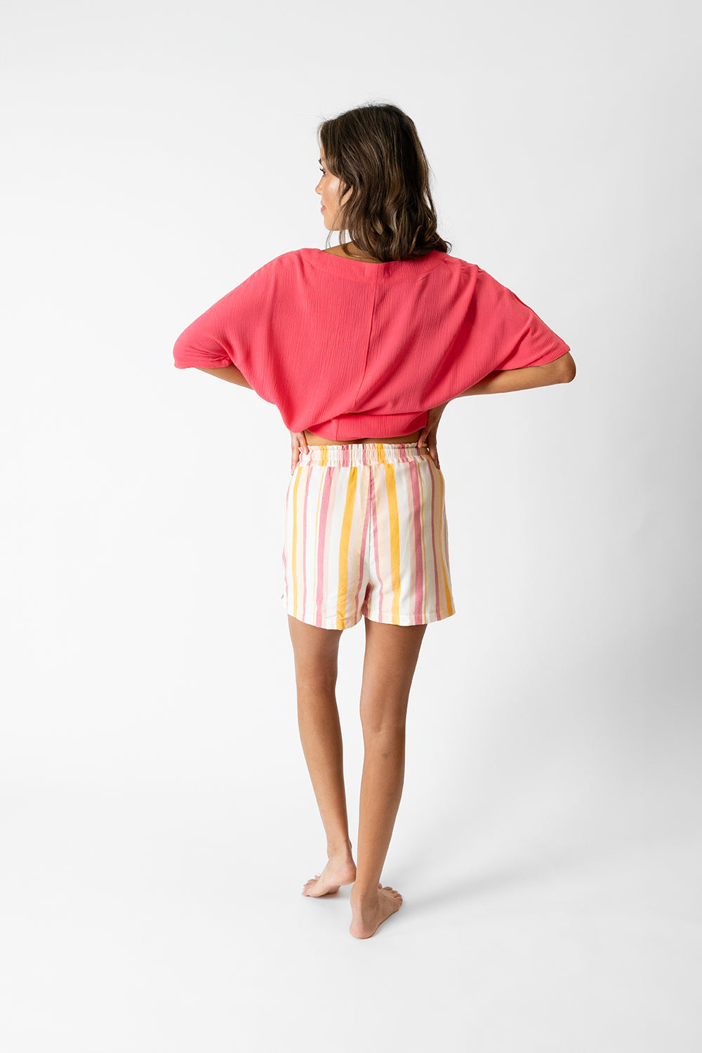 koy resort miami tie front blouse top in guava pink for spring 2024 women's fashion collection