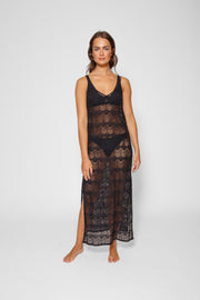 Flamenco Sheer Lace Strappy Midi Dress