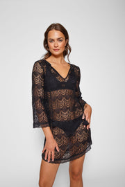 Flamenco Lace Crochet Beach Cover Up Dress