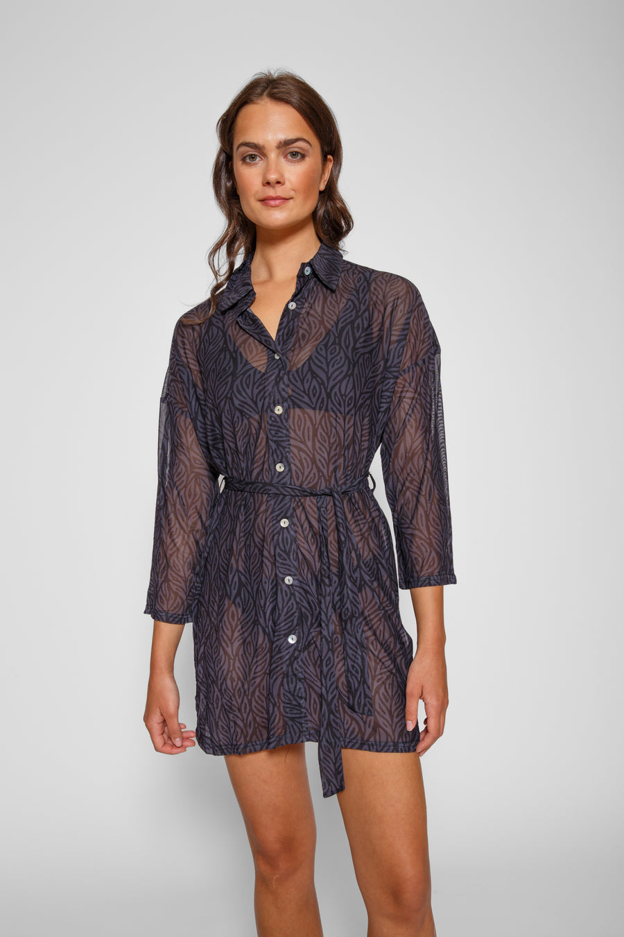 Seascape Mesh Button Up Shirt Dress