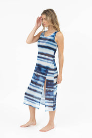 Escape Mesh Asymmetrical Slip Midi Tank Dress