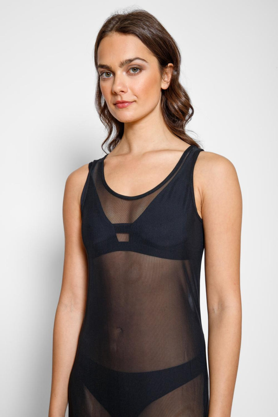 Robe débardeur mi-longue à enfiler asymétrique Escape Mesh