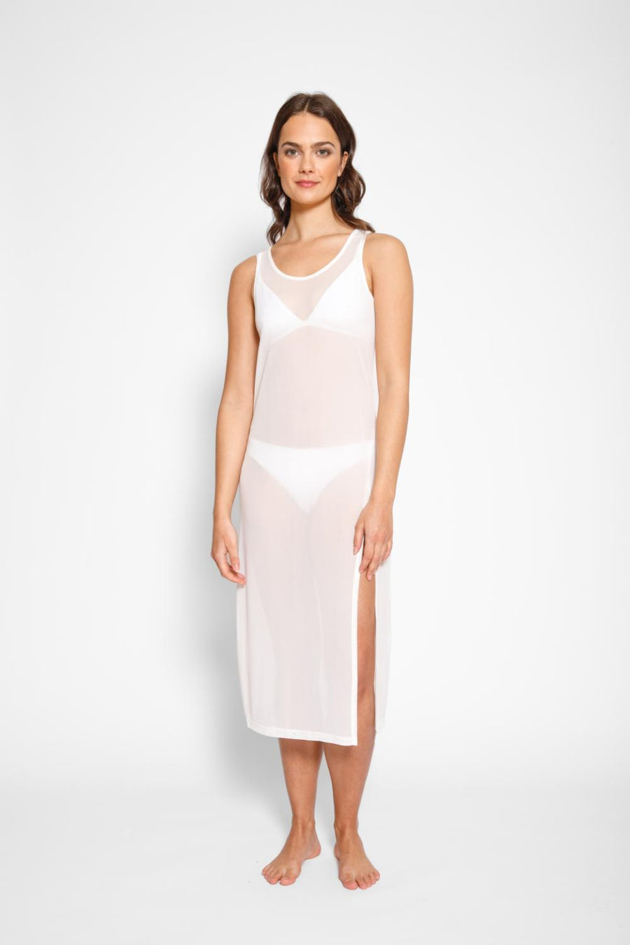 Robe débardeur mi-longue à enfiler asymétrique Escape Mesh