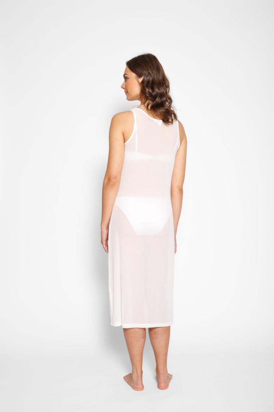 Escape Mesh Asymmetrical Slip Midi Tank Dress