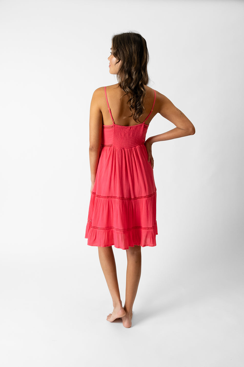 koy resort miami luxe strappy v-neck dress in guava pink for spring 2024 womens fashion collection