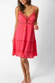 koy resort miami luxe strappy v-neck dress in guava pink for spring 2024 womens fashion collection