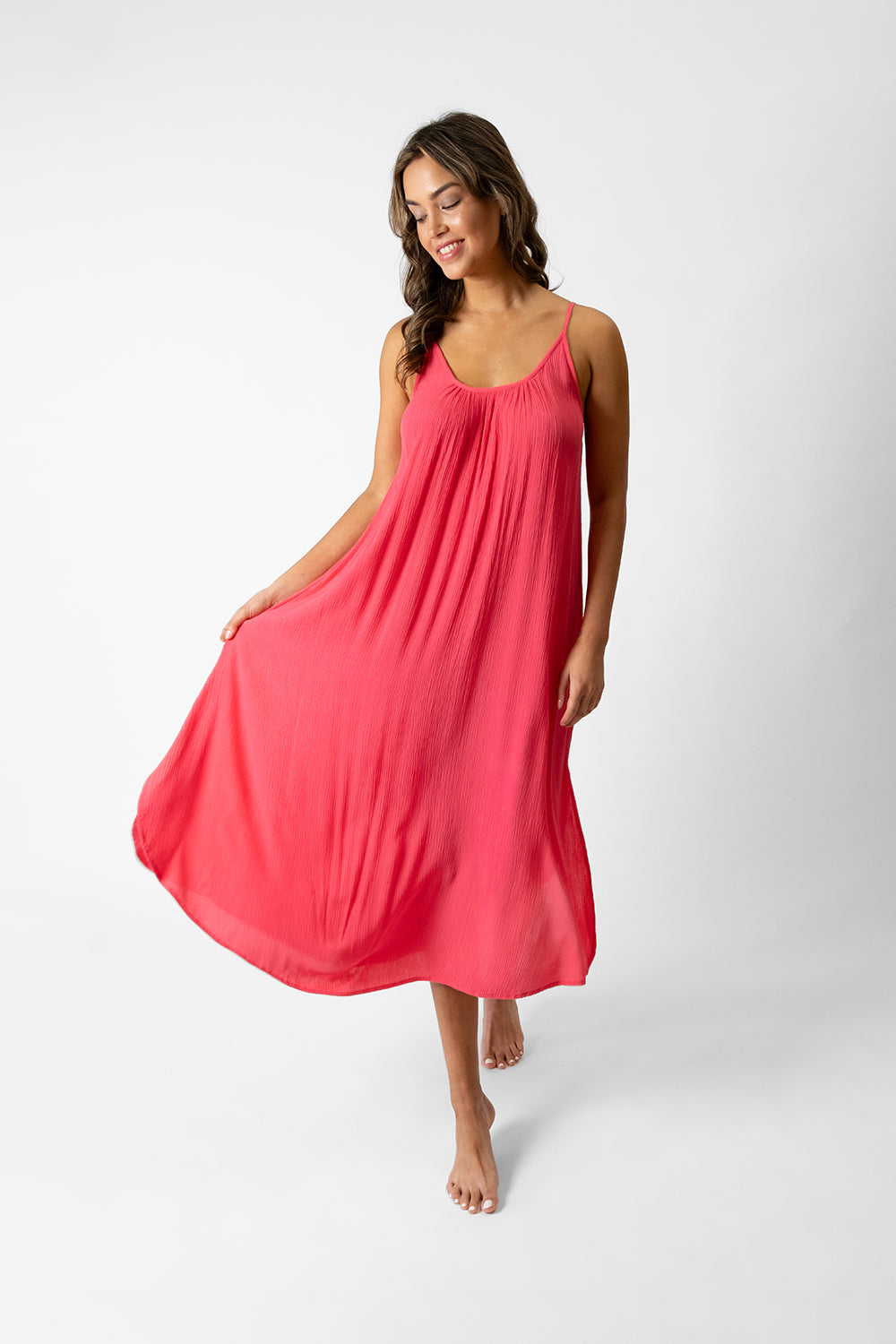 koy resort miami strappy side slit midi dress in guava pink