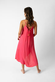 koy resort miami strappy side slit midi dress in guava pink