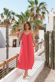 koy resort miami strappy side slit midi dress in guava pink