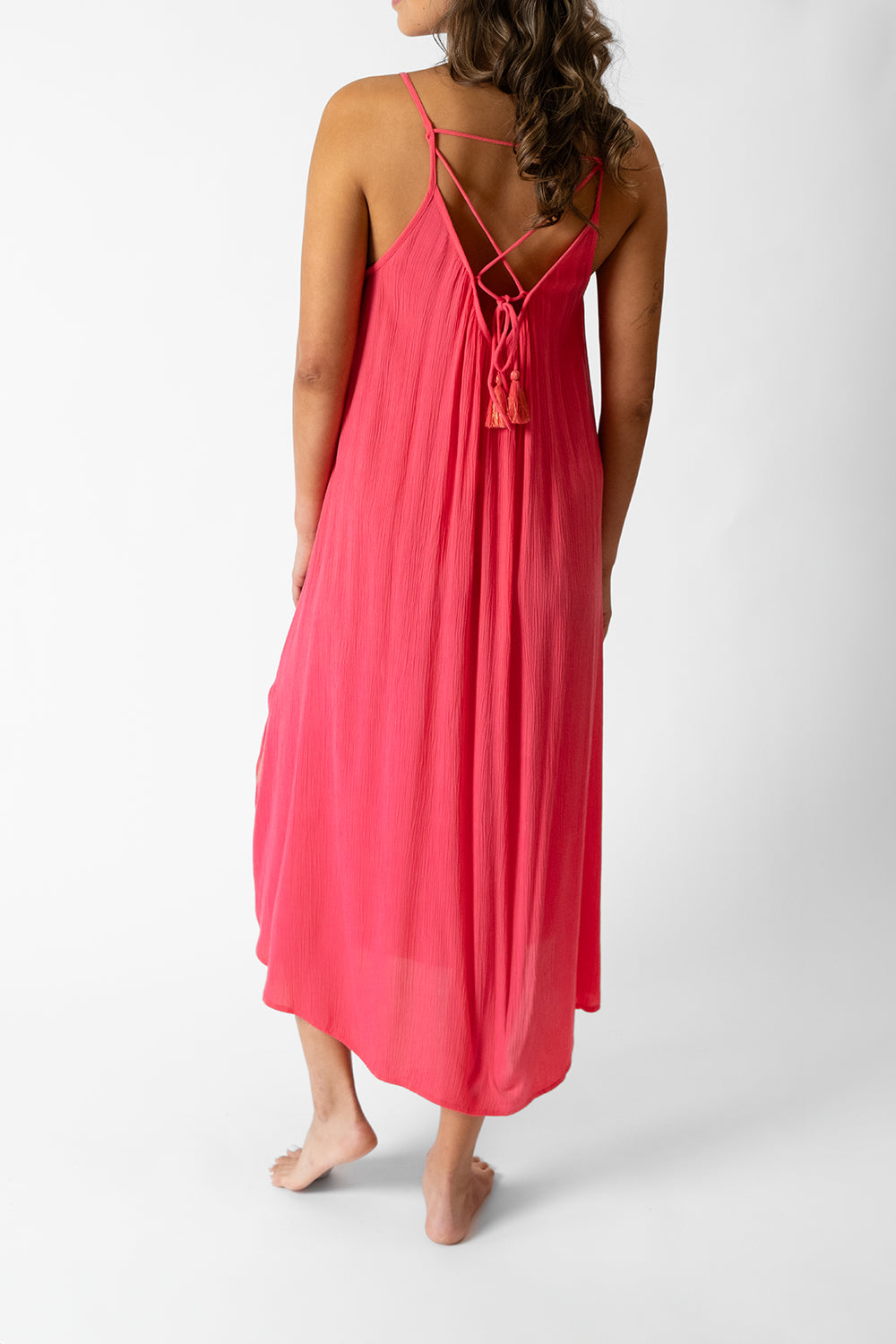 koy resort miami strappy side slit midi dress in guava pink