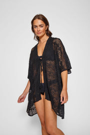 Flamenco Lace Crochet Beach Cover Up Kimono