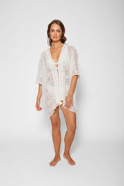 Flamenco Lace Crochet Beach Cover Up Kimono