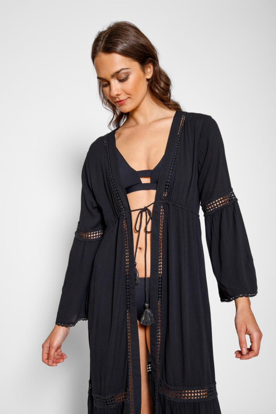 long sleeve robe dress SilkSilky 100% Mulberry Silk Long Sleeve Midi Women's Robe, Wine / L(12)