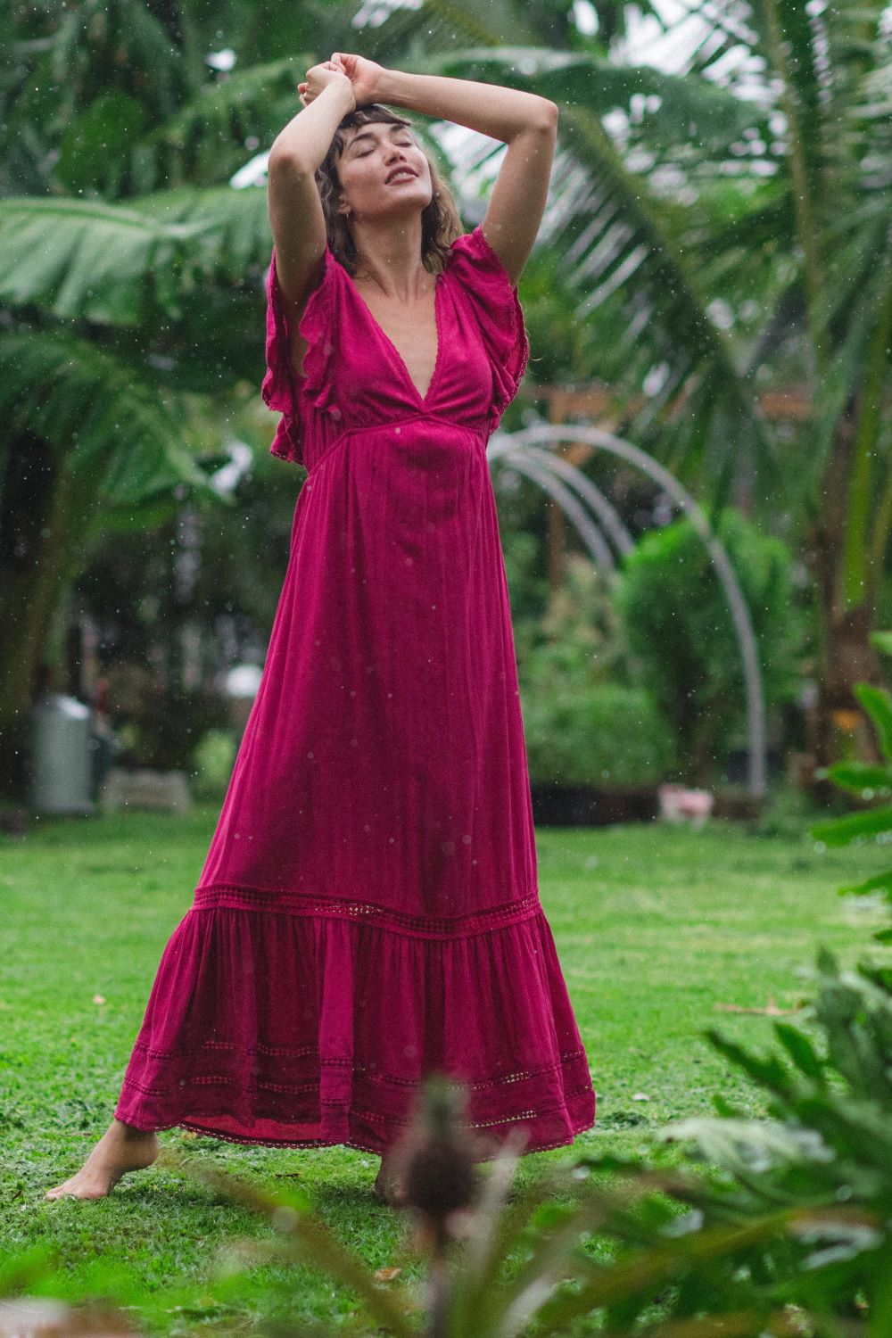 Robe longue à manches volantées Miami Luxe