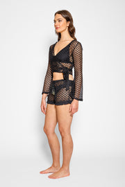 Zuma Long Sleeve Crochet Wrap Top