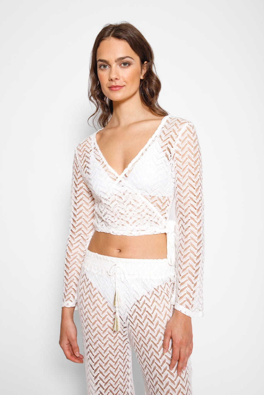 Zuma Long Sleeve Crochet Wrap Top