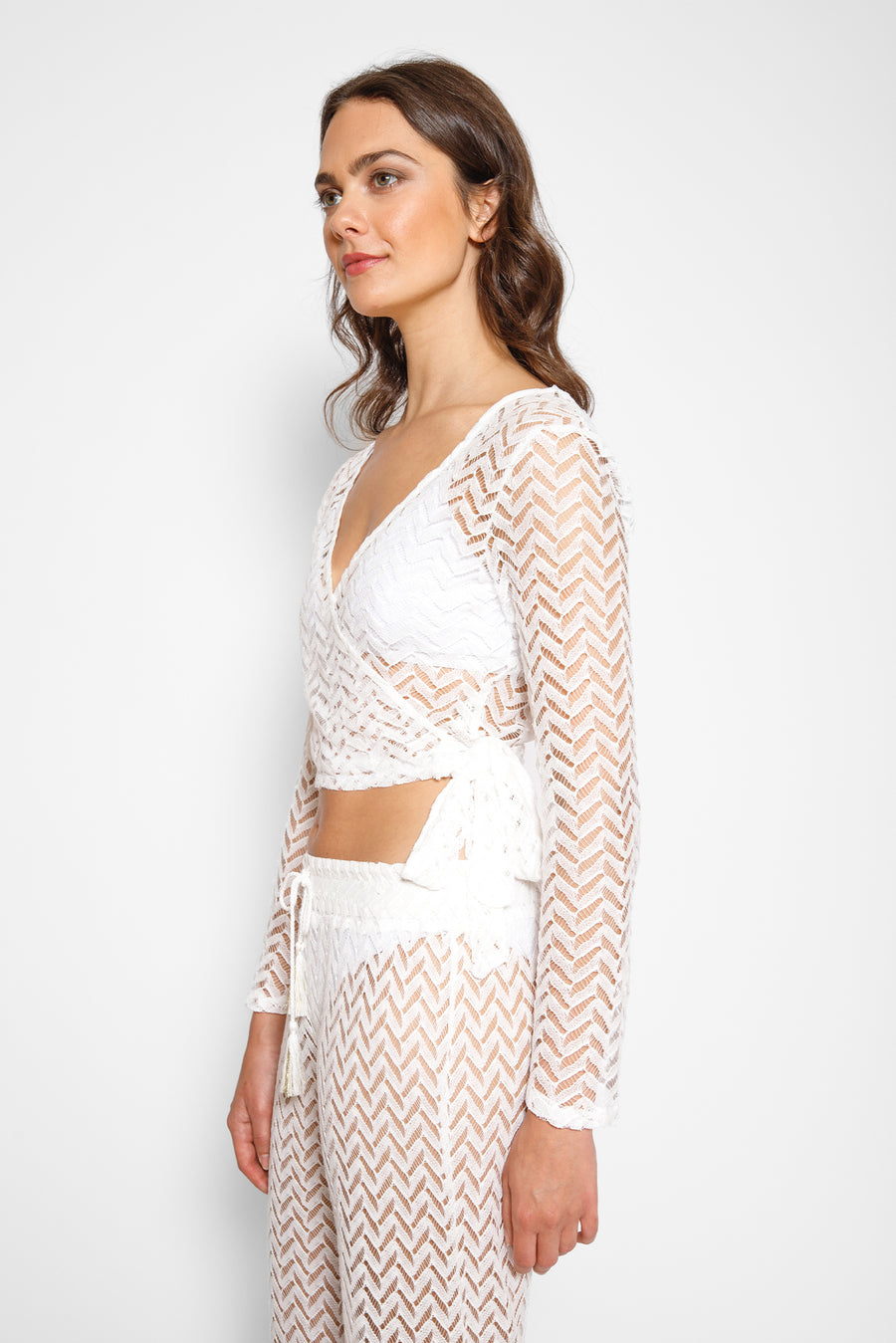 Zuma Long Sleeve Crochet Wrap Top