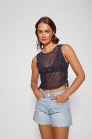 Seascape Mesh Gathered Tank Top