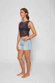 Seascape Mesh Gathered Tank Top