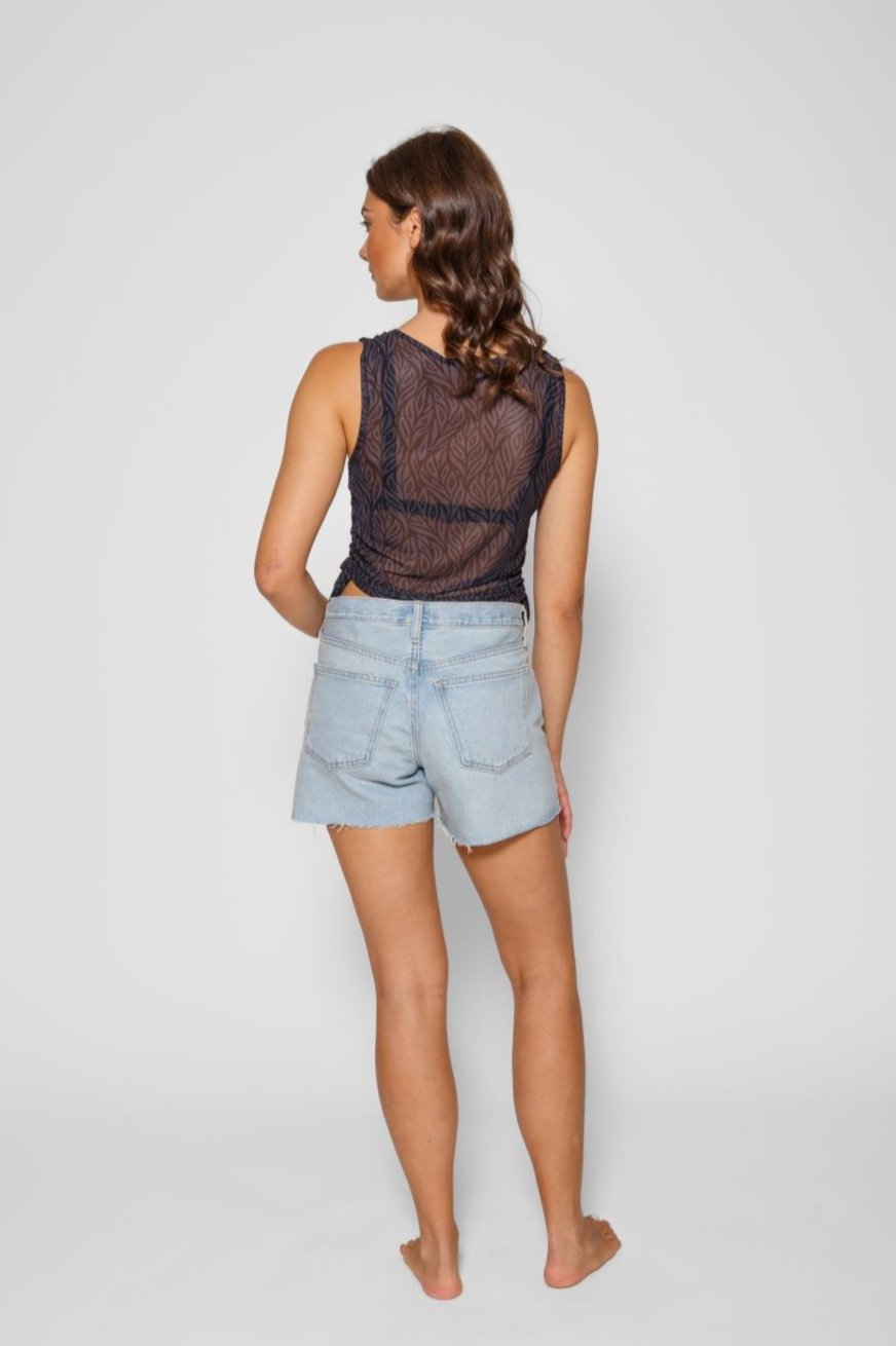 Seascape Mesh Gathered Tank Top