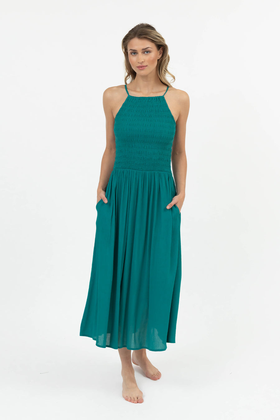 midi resort dresses Floral Lace Waist Midi Dress