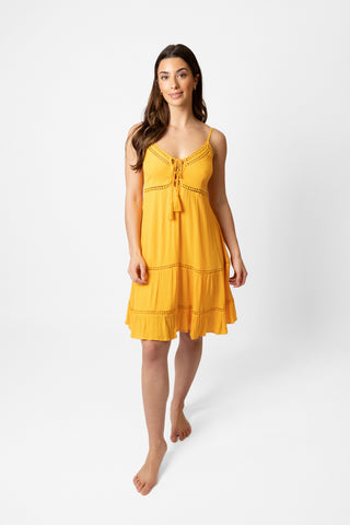 Miami Luxe Strappy Mini Dress in mango yellow
