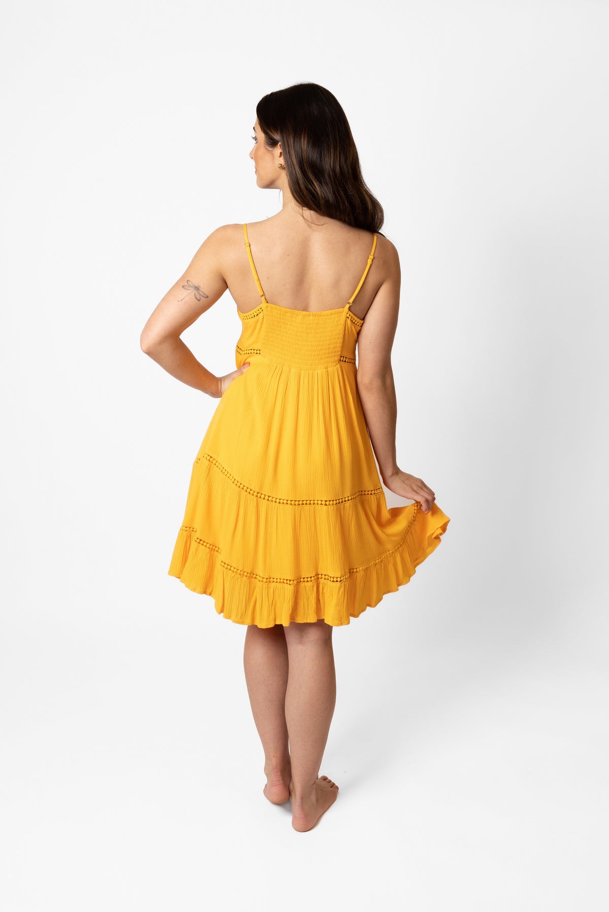 Miami Luxe Strappy Mini Dress in mango yellow