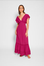 Robe longue à manches volantées Miami Luxe