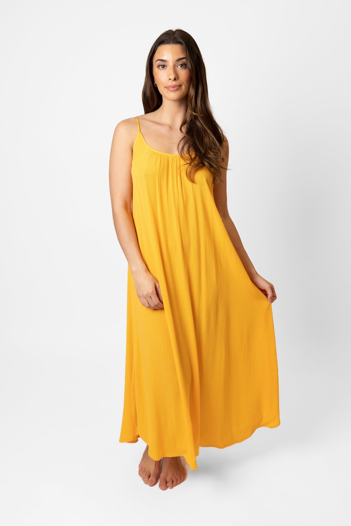 Miami Side Slit Strappy Midi Dress - yellow mango