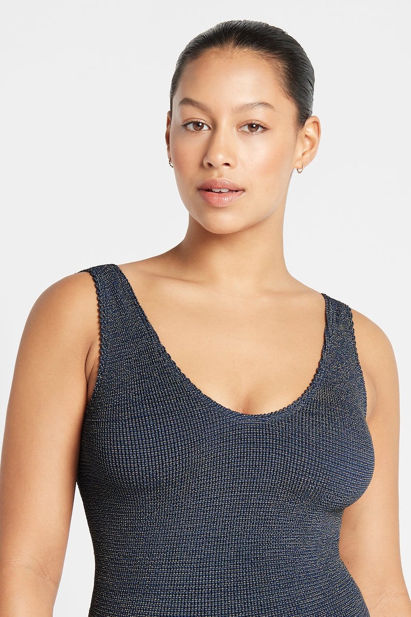 Bond-Eye Mara One Piece Bathing Suit - Navy Lurex