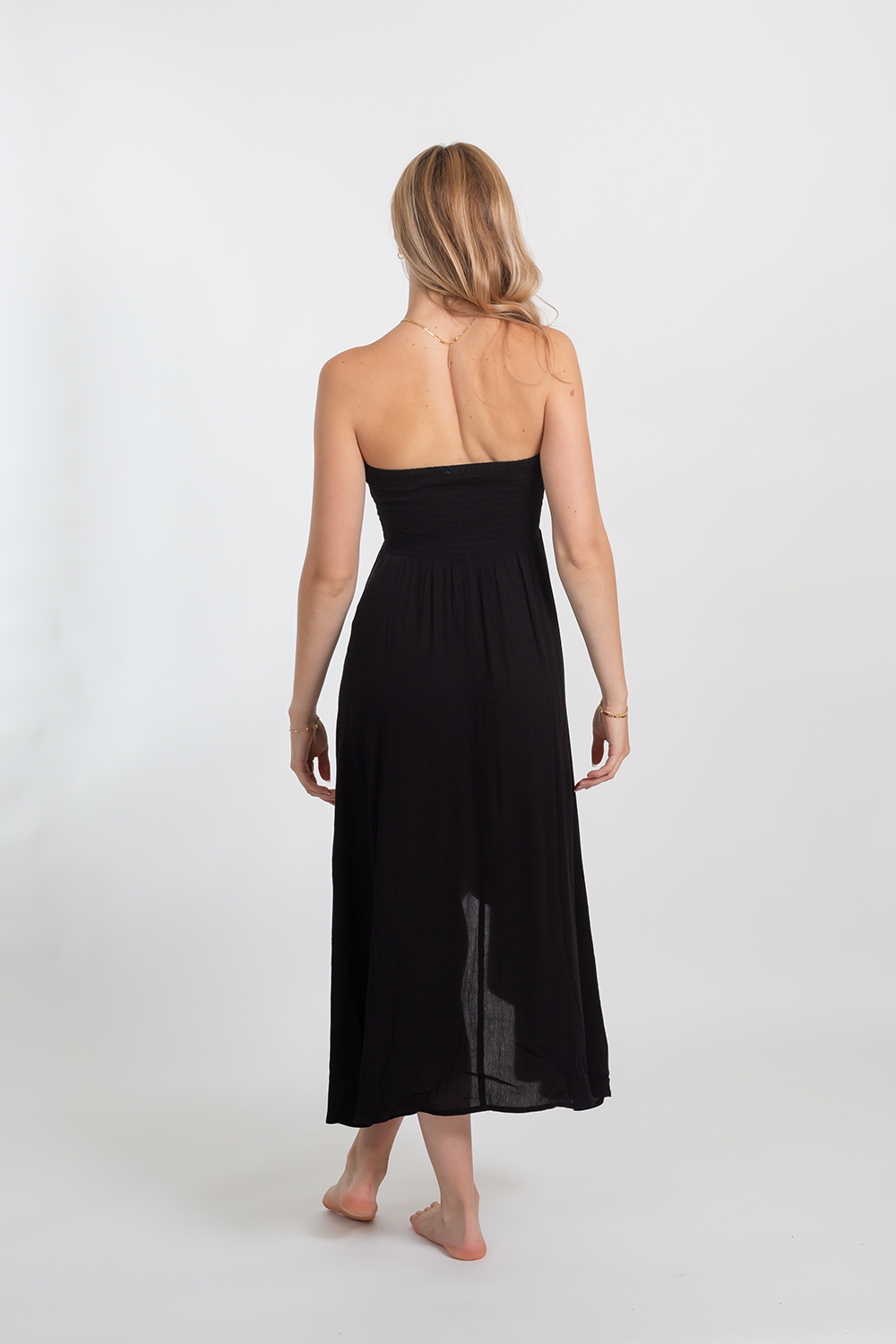 koy resort miami convertible smocked hi-lo hem 2-1 skirt/ dress in black