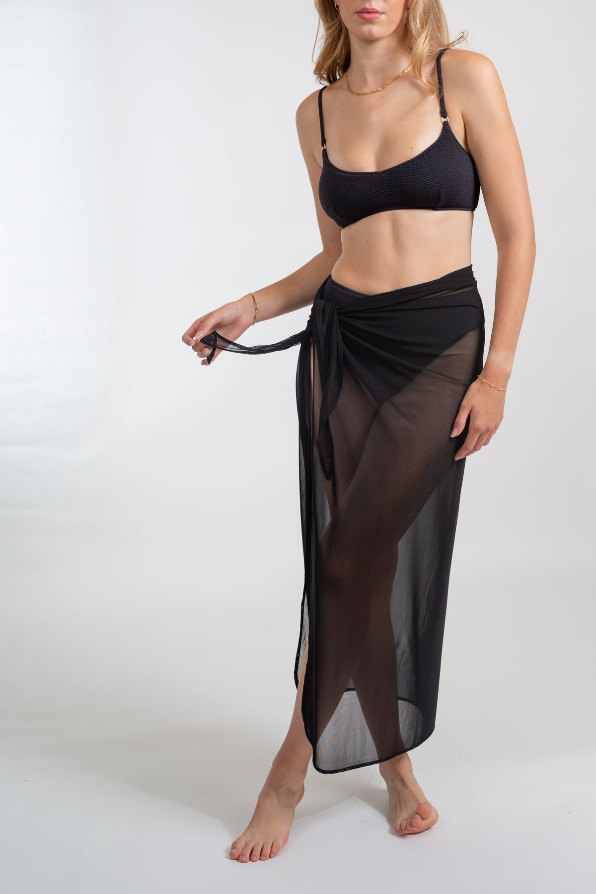 Koy resort escape mesh long wrap sarong skirt beach cover up for women in black.
